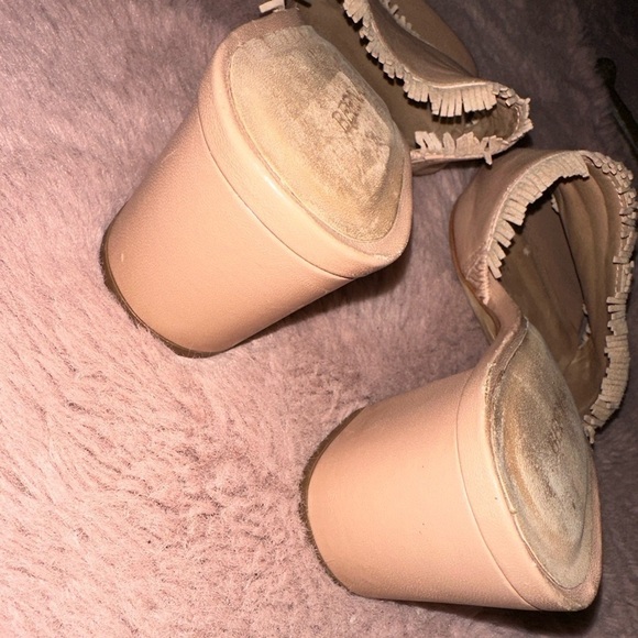 Bernardo light pink fringe trim slip on block heel boho western spring summer - Picture 5 of 8